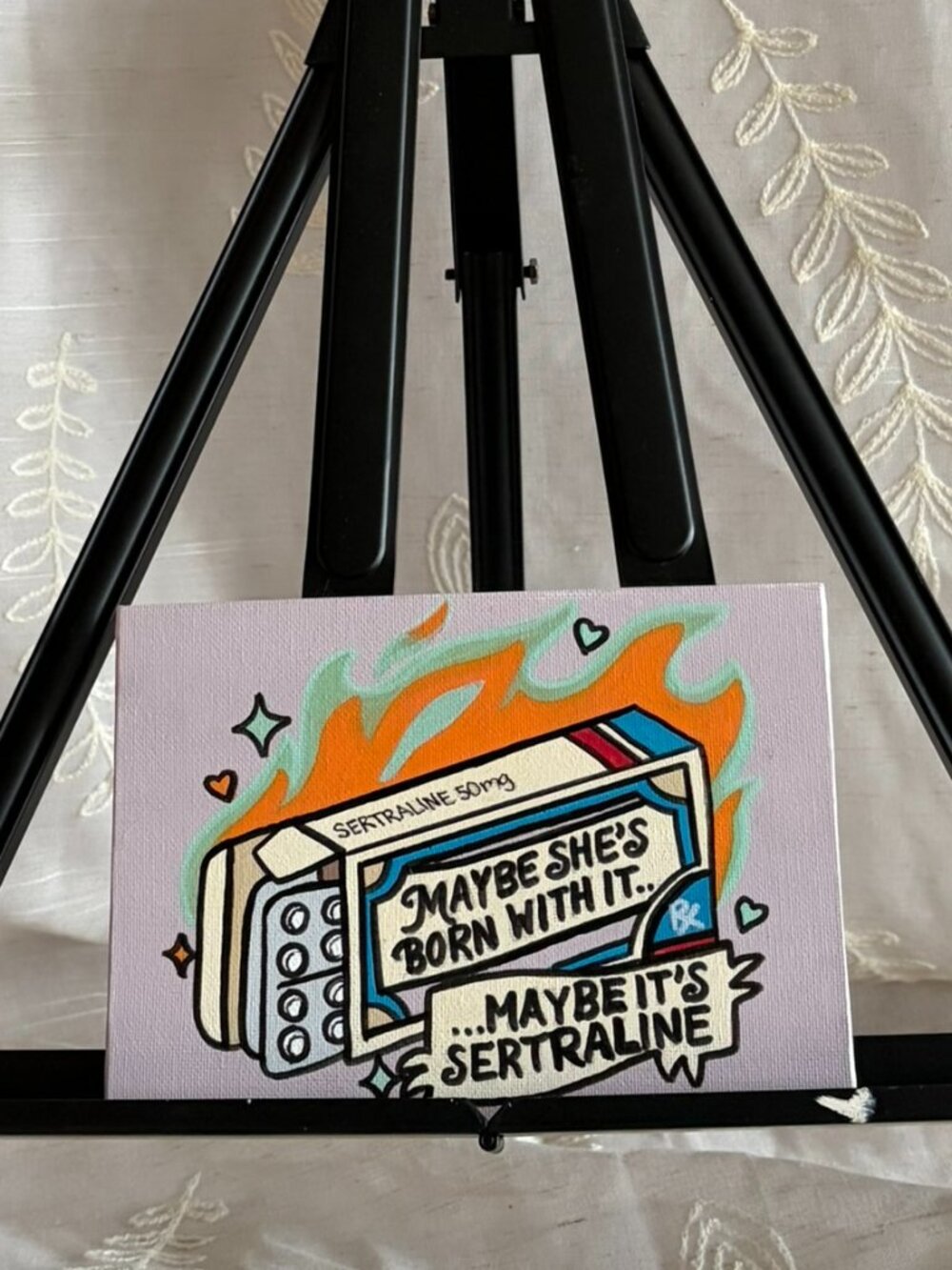 Hand Painted Sertraline Funny Mental Health Canvas 5x7
